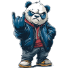 Rockiger Panda mit "Rock On"-Pose