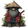 Funny ninja garden gnome with sword