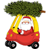 Santa Claus carries a Christmas tree