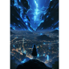Luminous city under electric sky