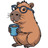 Coffee drinking capybara with glasses