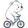 Ourson blanc à vélo kawaii