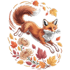 Fuchs mit Herbstblättern