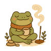 Achtsamer Frosch mit Tee & Räucherstäbchen