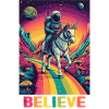 Astronaut auf Regenbogen-Einhorn