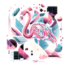 Neon Flamingo Geometric Pop 80s