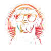 Neon dog with sunglasses and headphones