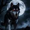 Full moon wolf with red gaze