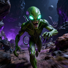 Green alien with glowing eyes