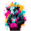 Graffiti cow in hoodie