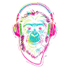 Neon monkey with headphones