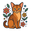 Abyssinian cat among summer flowers