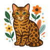 Bengal cat among flowers