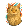 LaPerm cat with vibrant background