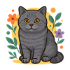 Britisch Kurzhaarkatze im Blumenkreis