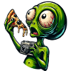 Alien with pizza and camera
