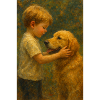 Child and dog in picturesque light