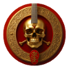 Golden skull and red circle guitar
