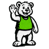 Mascot: Waving Bear in Green Shirt