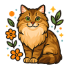 Siberian cat among flower illustration