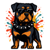 Rottweiler Hund mit Farbexplosion