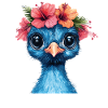 Blue Bird with Hibiscus Crown