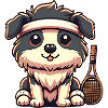Tennis dog with headband and racket