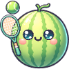 Sandía kawaii con raqueta de tenis y pelota