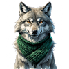 Wolf silhouette with green scarf