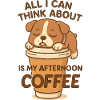 Tired dog only thinks about coffee