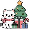 Kawaii Christmas Cat with Gifts