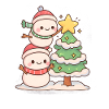 Snowy Duo with Christmas Tree, Snowman 