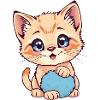 Kitten with blue fluffy ball
