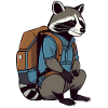 Wandering raccoon with backpack