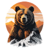 Bear in mountain panorama sunset