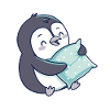 Cuddly Penguin with Blue Pillow