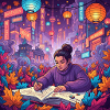 Person sketching in Berlin in autumn