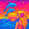 Dolphin Sunset Neon Portrait