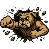Strong Bulldog Punching Through Wall Cartoon