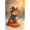Winter fox with scarf and hat