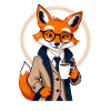 Fox in suit with coffee