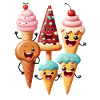 Kawaii Eiscreme Freunde Cartoon