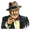 Zeigender Gangster im Fedora