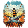 Bee light over flower meadow