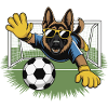 Goalkeeper dog with sunglasses