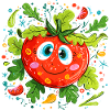 Cheerful tomato in green pattern