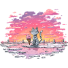 Katze mit Eis am Abendsee