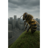 Giant bee over city roof