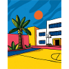 Tropical city sketch in sunlight