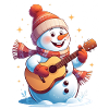 Snowman with guitar in winter magic